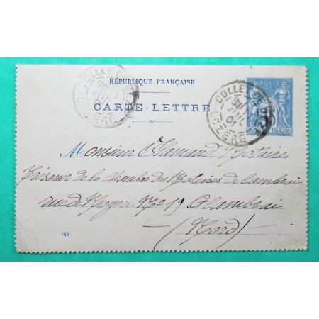 ENTIER SAGE 15C CAD TYPE A COLLET DE DEZE LOZERE POUR CAMBRAI NORD 1901