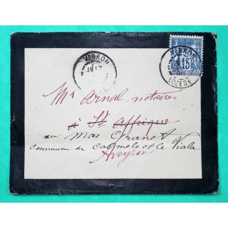 N°90 SAGE CAD TYPE A VEBRON LOZERE POUR ST AFFRIQUE AVEYRON 1898
