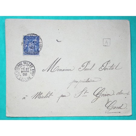 N°90 SAGE CAD TYPE A ST ETIENNE VALLEE FRANCAISE LOZERE POUR ST JEAN DU GARD 1898
