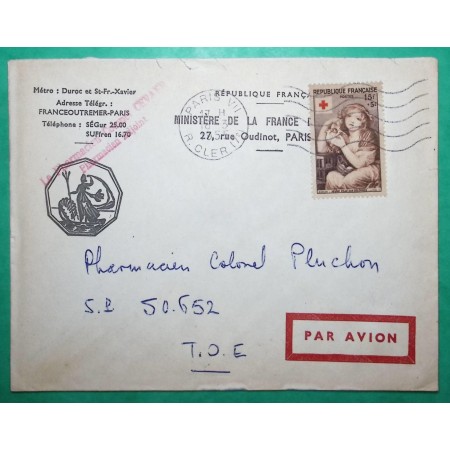 N°1007 JEUNE FILLE AUX COLOMBES CROIX ROUGE SEUL SUR LETTRE PAR AVION PARIS POUR TOE TAHITI 1955 COVER FRANCE