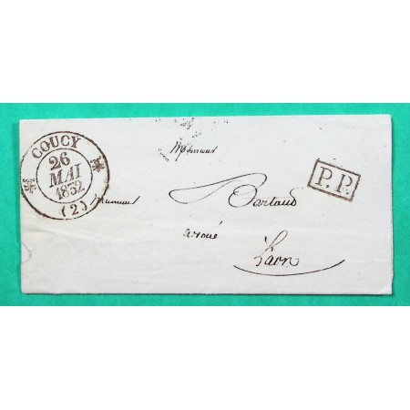 CAD TYPE 12 COUCY AISNE PP PORT PAYE POUR LAON 1832