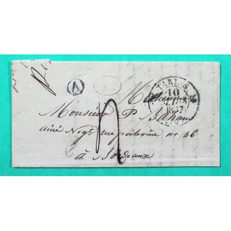 CAD TYPE 12 TARTAS LANDES DECIME + BOITE RURALE A YGOS ST SATURNIN POUR BORDEAUX GIRONDE 1837