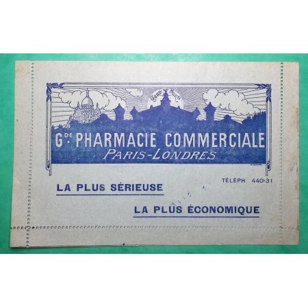 CARTE LETTRE PRIVE NON VOYAGE GRANDE PHARMACIE COMMERCIALE PARIS LONDRES GARE DU NORD COVER FRANCE