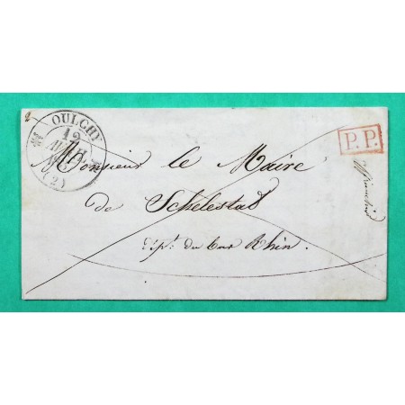 CAD TYPE 12 OULCHY AISNE PP PORT PAYE POUR SCHELESTAT BAS RHIN 1837
