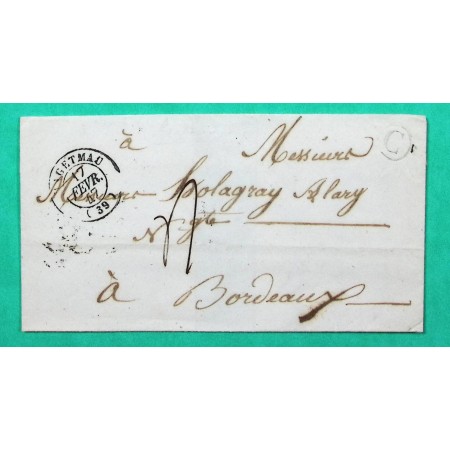 CAD TYPE 15 HAGETMAU LANDES BOITE RURALE C BRASSEMPOUY POUR BORDEAUX GIRONDE 1847