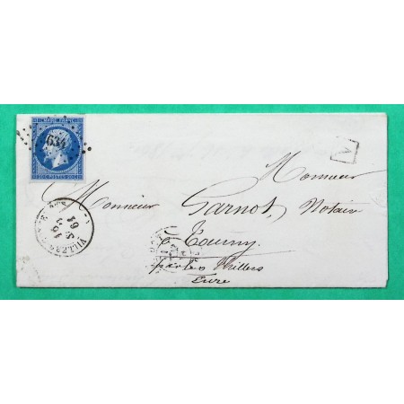 N°14 PC 3634 VILLERS COTTERETS AISNE BOITE URBAINE A WALLU POUR TOURNY EURE 1861