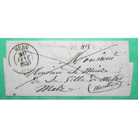 CAD TYPE 13 MERU OISE PP PORT PAYE POUR METZ MOSELLE 1840 LETTRE COVER FRANCE