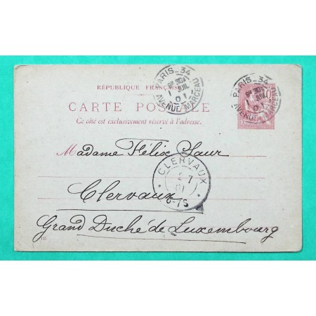 ENTIER MOUCHON 10C PARIS AVENUE MARCEAU POUR CLERVAUX LUXEMBOURG 1901