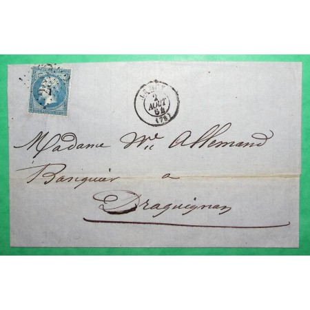 N°22 GC 2593 LE MUY VAR POUR DRAGUIGNAN 1864 LETTRE COVER FRANCE