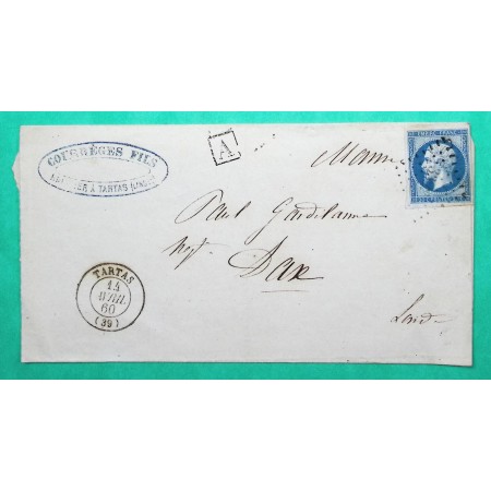 N°14 PC 3322 TARTAS LANDES BOITE URBAINE A COURREGES HUISSIER POUR DAX 1860