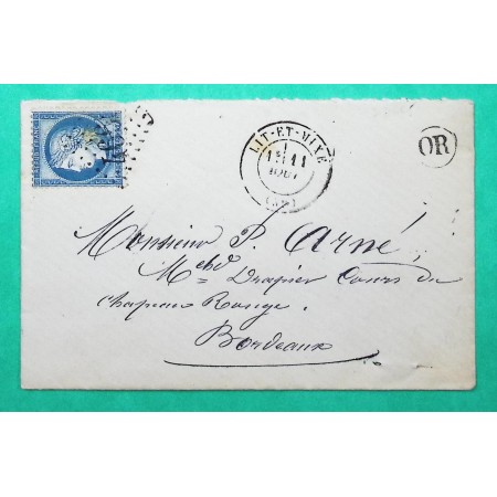 N°60C GC 4665 LIT ET MIXE LANDES BUREAU SUPPLEMENTAIRE POUR BORDEAUX GIRONDE 1875