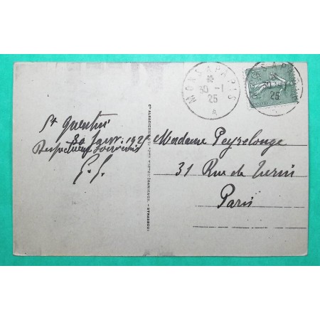 N°130 SEMEUSE AMBULANT NUIT MONS A PARIS CARTE POSTALE ST QUENTIN AISNE 1925
