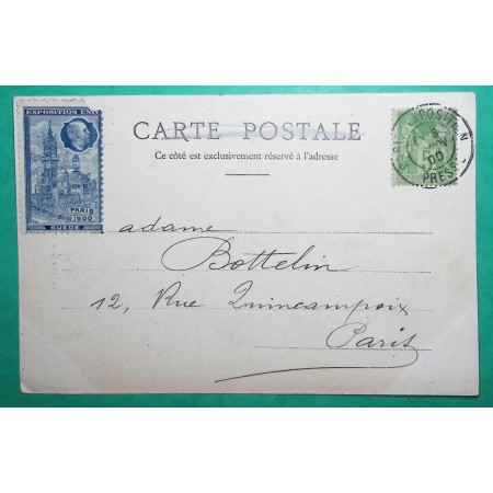 N°106 SAGE CARTE POSTALE PARIS EXPOSITION PRESSE UNIVERSELLE 1900 + VIGNETTE SUEDE LETTRE COVER FRANCE