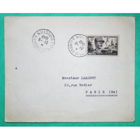 N°815 MARECHAL LECLERC DERNIER JOUR TARIF 6F 21/09/1948 LONS LE SAUNIER DIRECTION JURA 1948