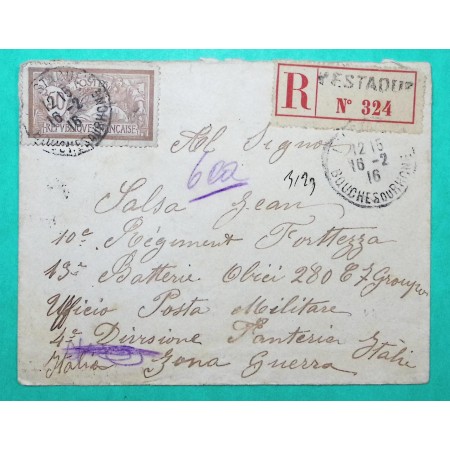 N°120 MERSON RECOMMANDE L'ESTAQUE MARSEILLE BOUCHES DU RHONE POUR MILITAIRE GENES ITALIE ZONA GUERRA 1916 WW1