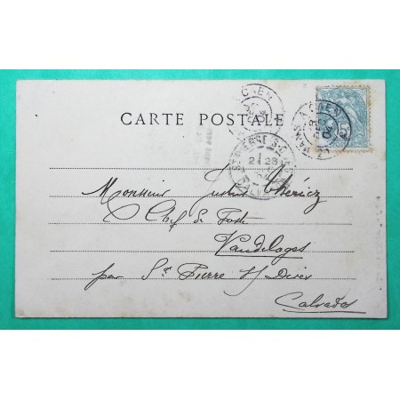 N°111 BLANC AMBULANT NUIT TYPE 2 LE MANS A CAEN CARTE POSTALE POUR ST PIERRE SUR DIVES CALVADOS 1904