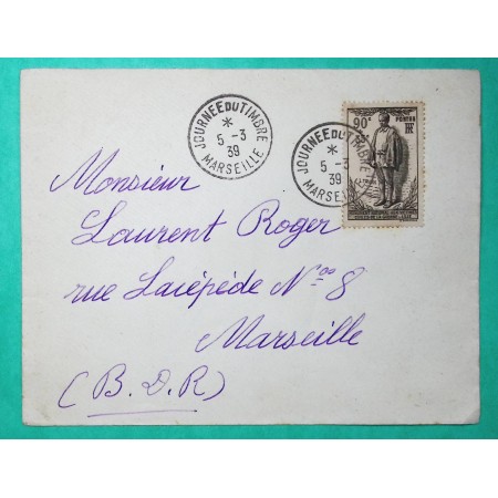 N°420 TRULIN VICTIMES DE GUERRE SEUL SUR LETTRE JOURNEE DU TIMBRE MARSEILLE 1939