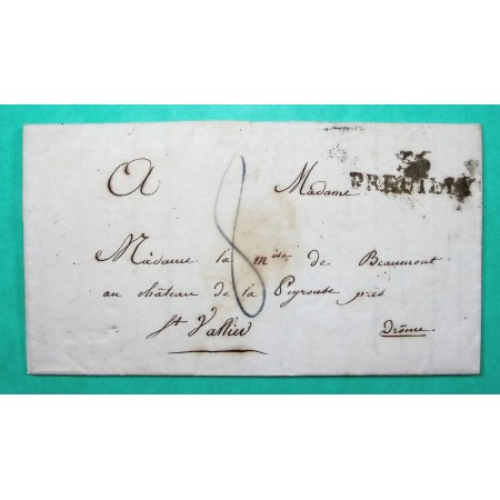 MARQUE 36 PREUILLY INDRE ET LOIRE DEPART CHATEAU MARIGNY YZEURES SUR CREUSE POUR ST VALLIER DROME 38x12 1824