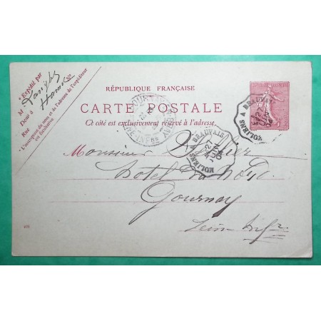 ENTIER 10C SEMEUSE LIGNEE CARTE POSTALE CONVOYEUR LIGNE MOLIENS A BEAUVAIS POUR GOURNAY EN BRAY SEINE INFERIEUR 1904