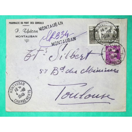 N°778 + 811 NANCY PLACE STANISLAS GANDON RECOMMANDE PROVISOIRE MONTAUBAN CHARGEMENTS TARN ET GARONNE 1948
