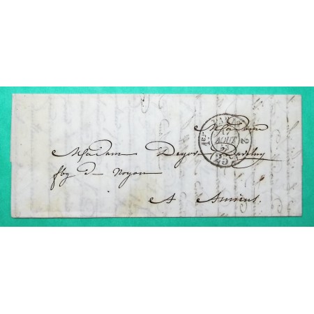 CACHET TAXE PARIS 1er 2ème ROUTE 25C POUR AMIENS SOMME 1853