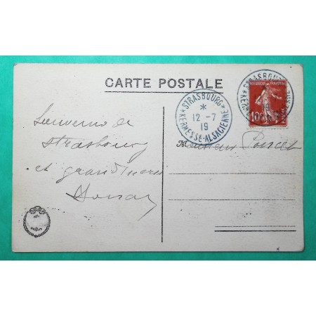N°138 SEMEUSE CARTE POSTALE STRASBOURG KERMESSE ALSACIENNE CAD BLEU 1919