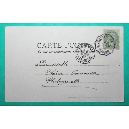 N°111 BLANC CONVOYEUR LIGNE ALGERIE BISKRA A CONSTANTINE CARTE POSTALE POUR PHILIPPEVILLE 1903