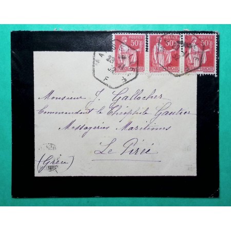 N°283 x3 PAIX LETTRE MARSEILLE POUR LE PIREE GRECE 1932