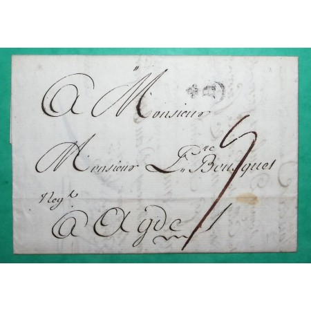 MARQUE PETITE POSTE DE BORDEAUX GIRONDE B COURONNE POUR AGDE HERAULT 1784 LETTRE COVER FRANCE