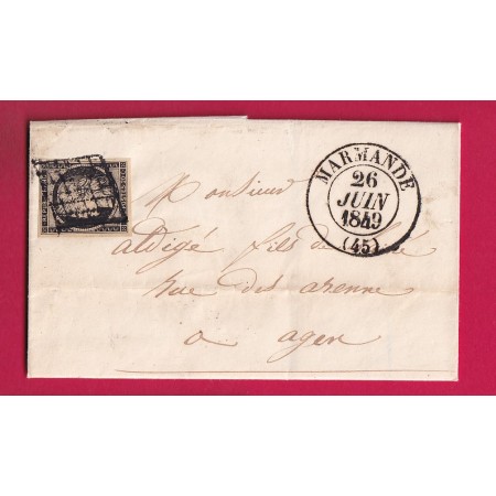 N°3 GRILLE + CAD TYPE 13 MARMANDE LOT ET GARONNE 26 JUIN 1849 POUR AGEN