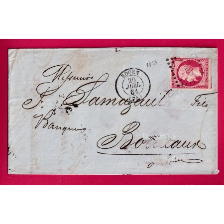 N°17B PC 2738 ROUEN SEINE INFERIEURE POUR BORDEAUX 1861