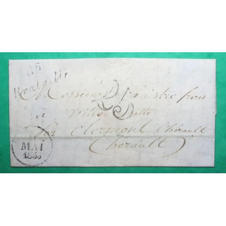 CURSIVE 85 REALVILLE TARN ET GARONNE POUR CLERMONT L'HERAULT TAXE 25 1853 LETTRE COVER FRANCE