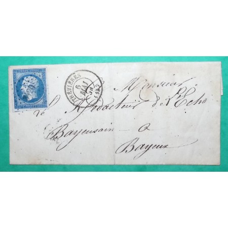 N°14 PC 3420 TREVIERES CALVADOS POUR BAYEUX 1859 LETTRE COVER FRANCE