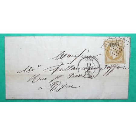 N°13A TTB BELLES MARGES PC 1102 DIJON COTE D'OR CORRESPONDANCE LOCALE 1860 LETTRE COVER FRANCE