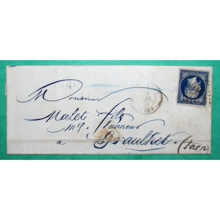 N°14 PC 309 BEAULIEU SUR MENOIRE CORREZE POUR GRAULHET TARN 1857 LETTRE COVER FRANCE