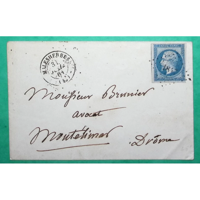 N°14B PC 1847 MALESHERBES LOIRET POUR MONTELIMAR DROME 1861 LETTRE COVER FRANCE