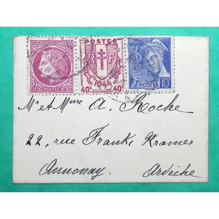 N°407 + 672 + 679 MIXTE MERCURE CHAINES BRISEES CERES MAZELIN MIGNONETTE TARIF 2F ANNONAY ARDECHE COVER FRANCE