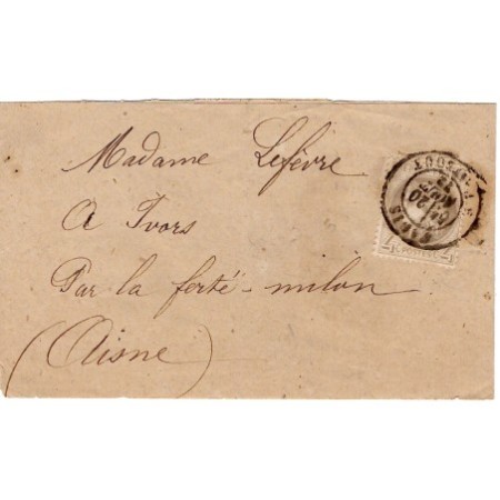 N° 52 SEUL PETITE BANDE COMPLETE PARIS R TAITBOUT 20 AOUT 1872 POUR AISNE