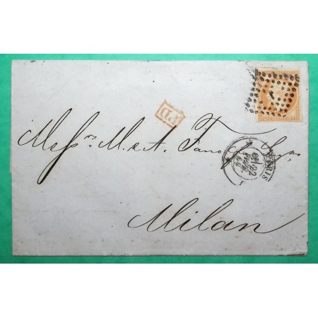 N°16 LOSANGE PARIS BUREAU J POUR MILAN MILANO ITALIE ITALIA 1862 LETTRE COVER FRANCE
