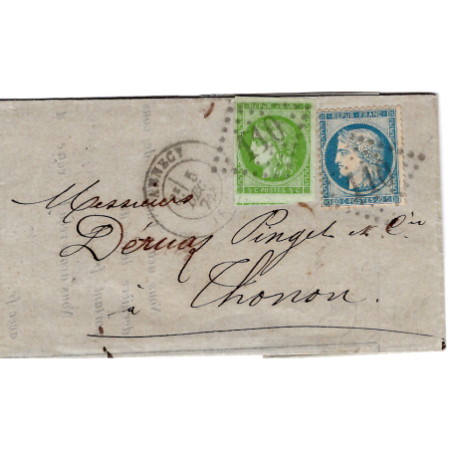 BORDEAUX 5C + SIEGE 20C LETTRE GC 110 ANNECY 5 DEC 1871 HAUTE SAVOIE