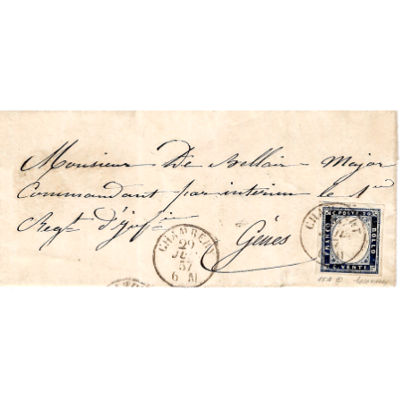 SARDE 20C 4 BELLES MARGES CHAMBERY 29 JUIL 1857 LETTRE MILITAIRE A GENES  SUPERBE