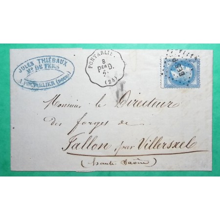 N°29 CONVOYEUR STATION PONTARLIER LIGNE Per.D PONTARLIER A DOLE DOUBS POUR FALLON HAUTE SAONE 1867 LETTRE COVER FRANCE