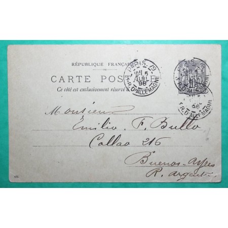 ENTIER SAGE 10C CARTE POSTALE PARIS POUR BUENOS AIRES ARGENTINE ARGENTINA 1898 LETTRE COVER FRANCE