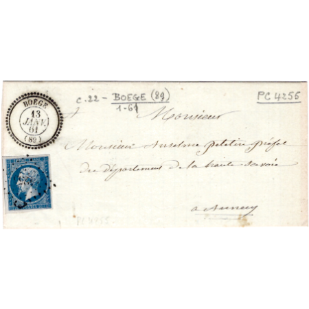 FRANCE N° 14 PC 4255 TYPE 22 BOEGE 13 JANV 1861 LETTRE BELLE FRAPPE