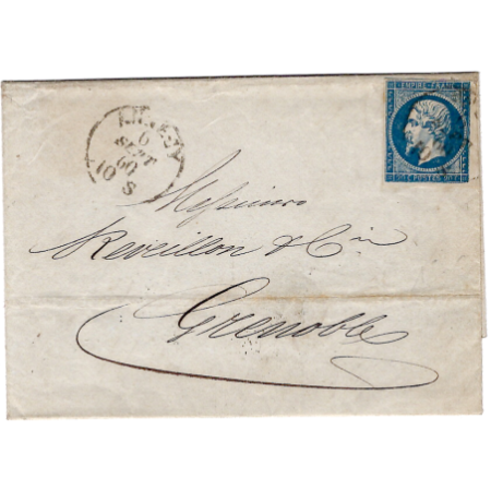 N° 14 CACHET SARDE ANNECY 6 SEPT 1860 LETTRE POUR GRENOBLE