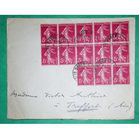 N°278B x13 SEMEUSE BEL AFFRANCHISSEMENT 5C ROSE ROUEN SEINE INFERIEURE POUR TREFFORT AIN 1937 LETTRE COVER FRANCE