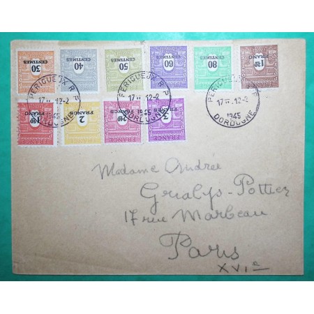 N°702 A 711 ARC DE TRIOMPHE PREMIER JOUR FDC PERIGUEUX DORDOGNE 1945 LETTRE COVER FRANCE