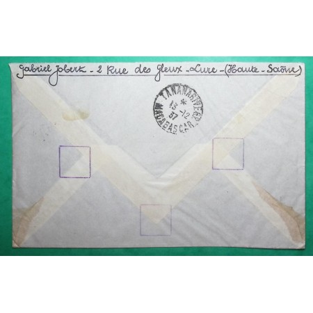 N°311 + 358 + 359 + 363 + 365 BLOC DE 4 COIN DATE PAIX RECOMMANDE PAR AVION POUR TANANARIVE MADAGASCAR 1937 COVER FRANCE