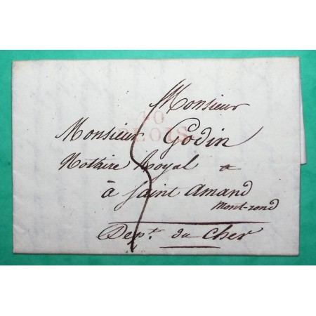 MARQUE 40 BLOIS ROUGE LOIR ET CHER POUR ST AMAND MONTROND 24x10 1823 LETTRE COVER FRANCE