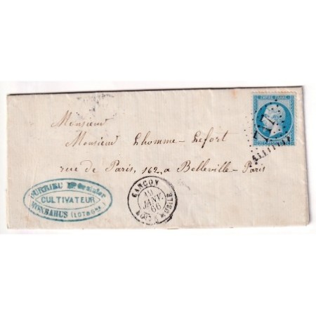 N°22 GC 717 BOITE MOBILE CANCON LOT ET GARONNE 1866 POUR BELLEVILLE PARIS